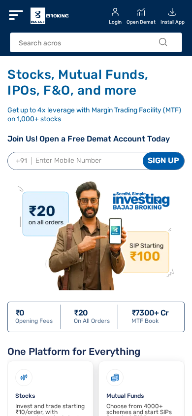 Screenshot of bajajbroking.in