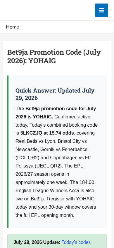 Screenshot of bet9japromotioncode.com.ng