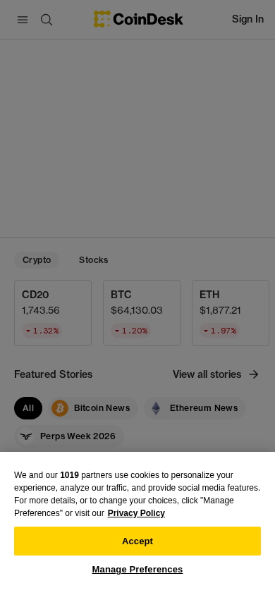 Screenshot of coindesk.com