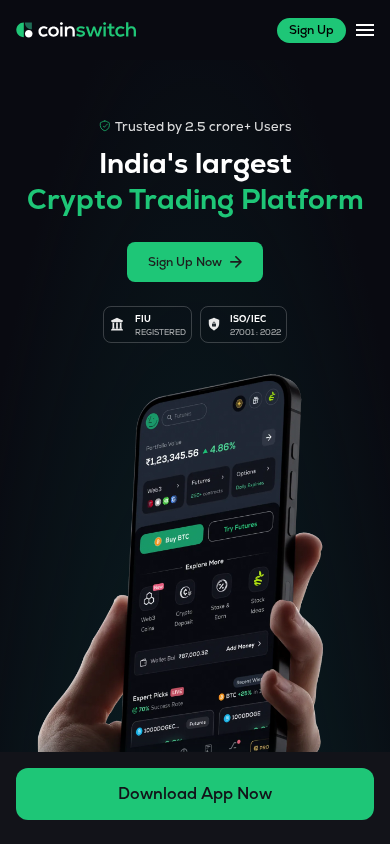 Screenshot of coinswitch.co