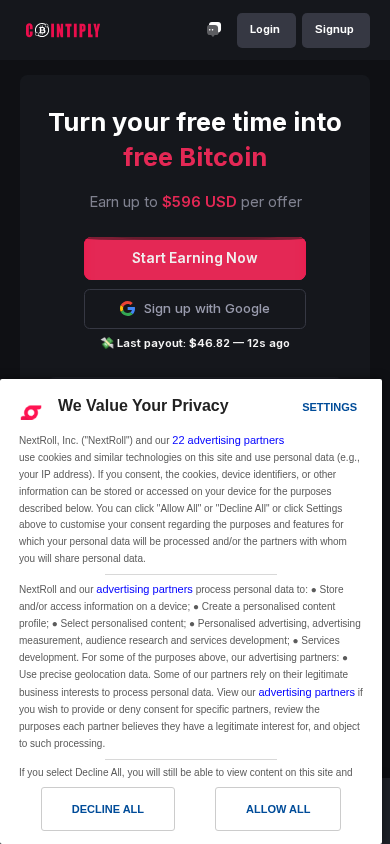 Screenshot of cointiply.com