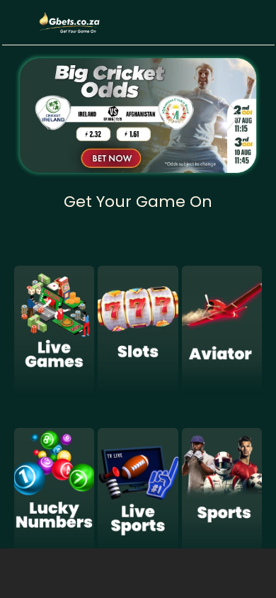 Screenshot of gbets.co.za