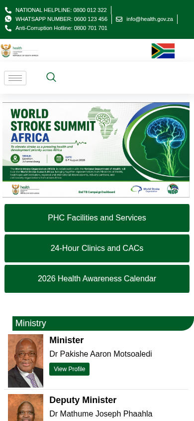 Screenshot of health.gov.za