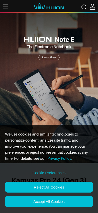 Screenshot of huion.com