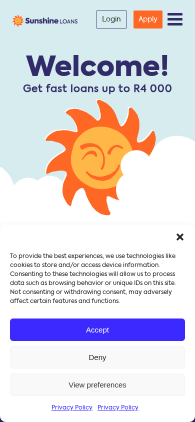 Screenshot of sunshineloans.co.za