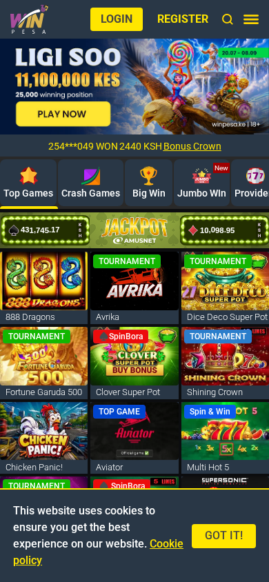Screenshot of winpesa.ke